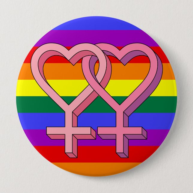 Badge Rond 10 Cm Symbole lesbien PInk Bouton d'égalité LGBT (Devant)