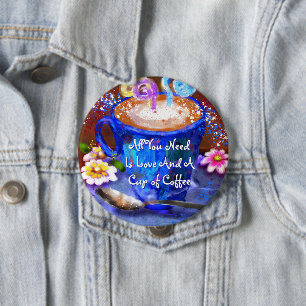 Badge Rond 10 Cm Tasse fantaisiste de café florale personnalisée