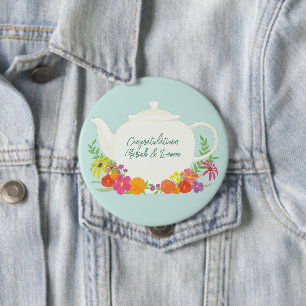 Badge Rond 10 Cm Tea Party Baby shower Teapot Spring Floral
