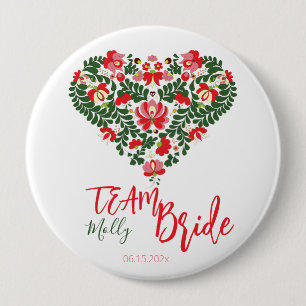 Badge Rond 10 Cm Team Bride Script personnalisé Hongrois Matyo Folk