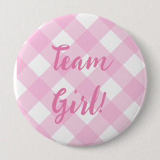Badge Rond 10 Cm Team Girl, Bouton de révélation de genre, rose
