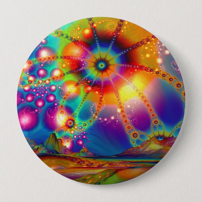 Badge Rond 10 Cm Terre d'illuminations psychédéliques (Devant)