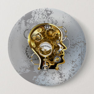 Badge Rond 10 Cm Tête Steampunk avec manomètre