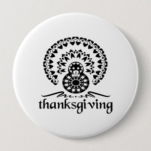 Badge Rond 10 Cm Thanksgiving Mandala Turkey Boho Folk Art