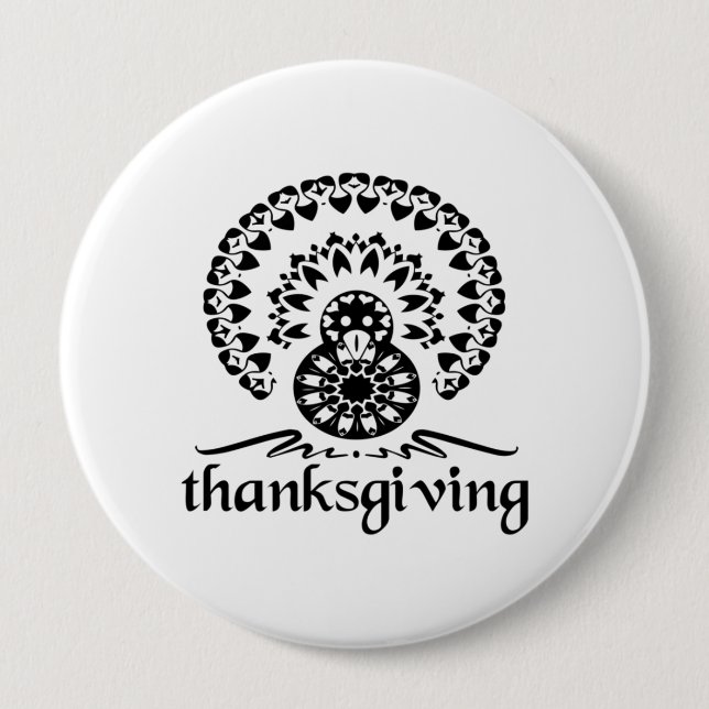 Badge Rond 10 Cm Thanksgiving Mandala Turkey Boho Folk Art (Devant)