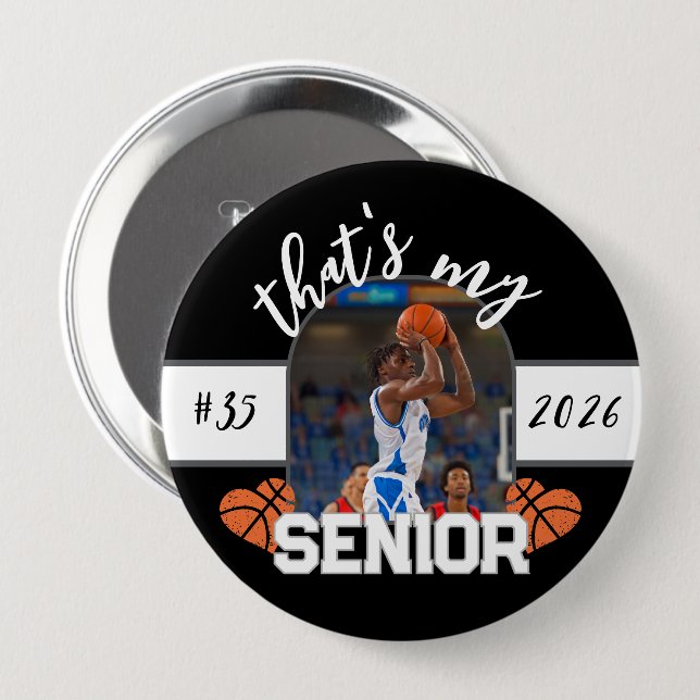 Badge Rond 10 Cm That's my Senior Basketball player for parent (Devant & derrière)