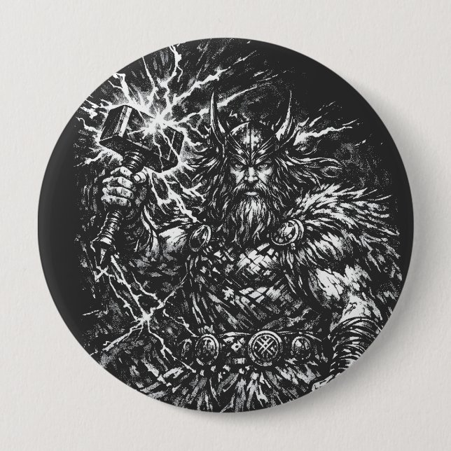 Badge Rond 10 Cm Thor — Dieu du Tonnerre Foudroyé (Devant)