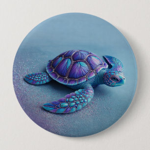 Badge Rond 10 Cm Tortue de mer bleue sarcelle violette Tortue de me