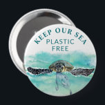 Badge Rond 10 Cm Tortue de mer GARDER NOTRE PLASTIQUE DE MER LIBRE<br><div class="desc">Message de conservation des tortues de mer et de mer GARDEZ NOTRE PLASTIQUE DE MER GRATUIT avec une tortue de mer aquarelle nageant avec un sac en plastique. Accessoire idéal pour observer la Journée mondiale des océans et le Jour des terres ainsi que pour diffuser le message tous les jours....</div>