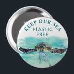 Badge Rond 10 Cm Tortue de mer GARDER NOTRE PLASTIQUE DE MER LIBRE<br><div class="desc">Message de conservation des tortues de mer et de mer GARDEZ NOTRE PLASTIQUE DE MER GRATUIT avec une tortue de mer aquarelle nageant avec un sac en plastique. Accessoire idéal pour observer la Journée mondiale des océans et le Jour des terres ainsi que pour diffuser le message tous les jours....</div>