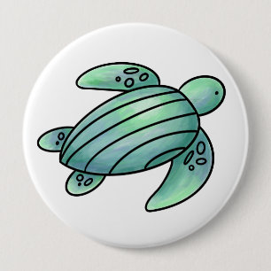 Badge Rond 10 Cm tortue de mer peinte à l'aquarelle dessin animé bl