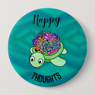 Badge Rond 10 Cm Tortue Lucky Trois Ocean Beach Calme Joyeux Lumine