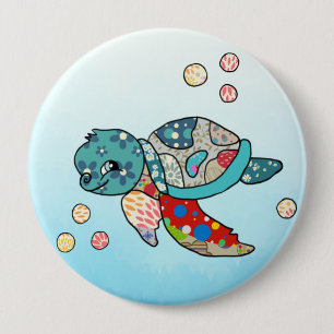 Badge Rond 10 Cm Tortue marine 