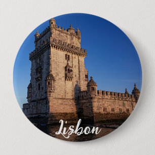 Badge Rond 10 Cm Tour Belem au coucher du soleil à Lisbonne, Portug
