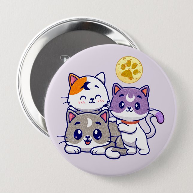 Badge Rond 10 Cm Trio adorable - Trois chats mignons (Devant & derrière)