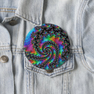 Badge Rond 10 Cm Tripant Hippie Psychédélique Spirale Arc-en-ciel F