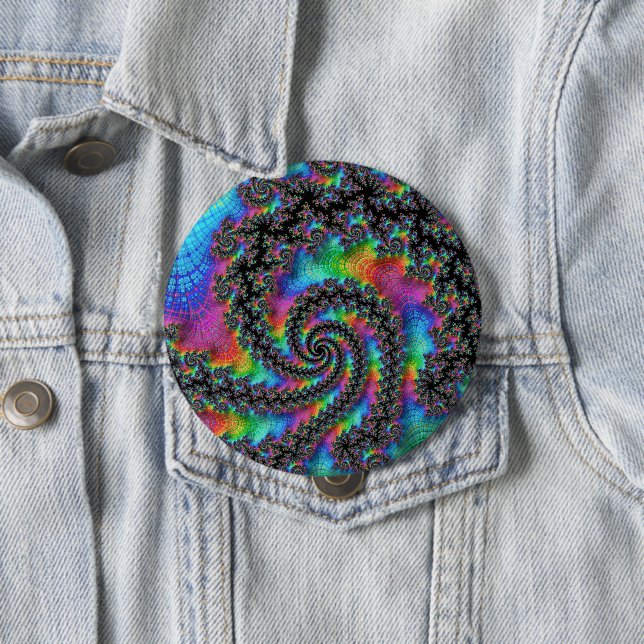 Badge Rond 10 Cm Trippy Hippie psychédélique arc-en-ciel spirale fr (En situation)