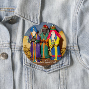 Badge Rond 10 Cm Trois rois portant des cadeaux pour le bébé Jés