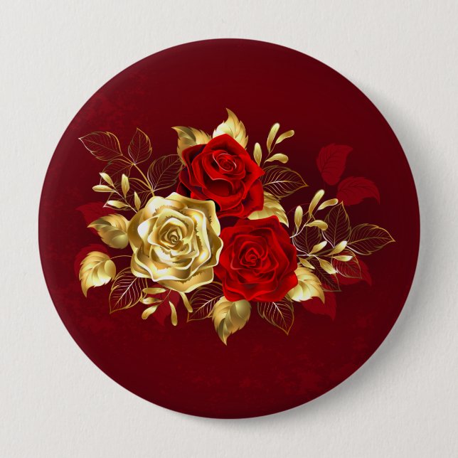 Badge Rond 10 Cm Trois Roses de bijoux (Devant)
