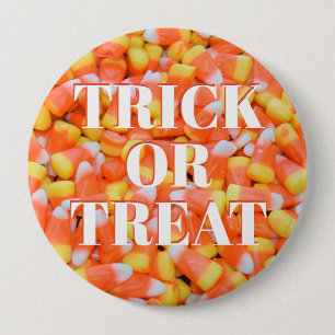 Badge Rond 10 Cm Trucs ou régaler - Corne de bonbons - Halloween