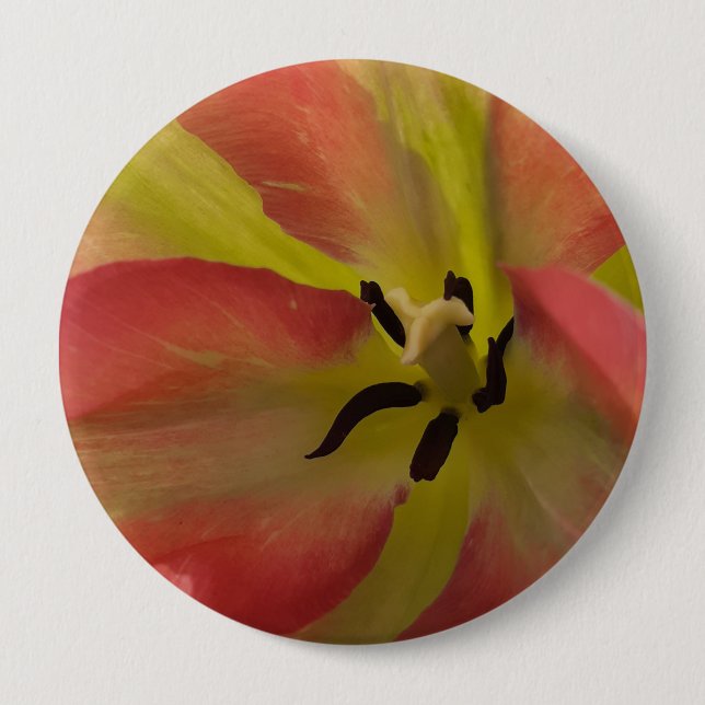 Badge Rond 10 Cm Tulipe rose et jaune (Devant)