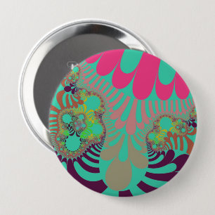 Badge Rond 10 Cm Turquoise et rose
