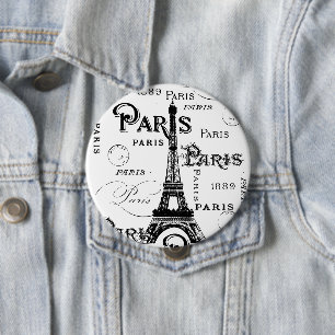Badge Rond 10 Cm Typographie Calligraphie Paris France Tour Eiffel