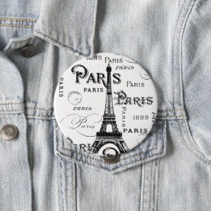 Badge Rond 10 Cm Typographie Calligraphie Paris France Tour Eiffel