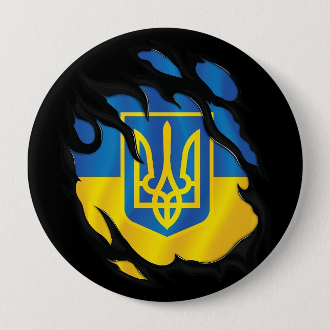 Badge Rond 10 Cm Ukraine déchiré le drapeau (Devant)