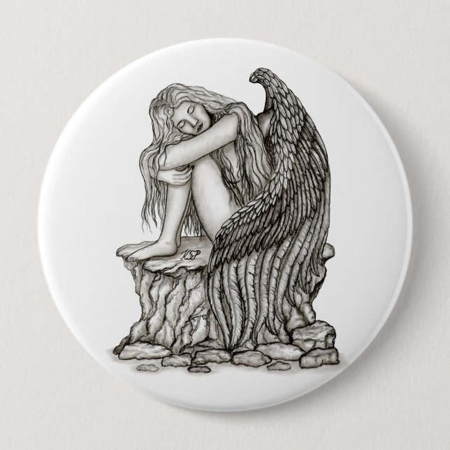 Badge Rond 10 Cm Un ange endormi sur la pierre (Devant)