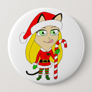Badge Rond 10 Cm un catgirl chibi de Noël
