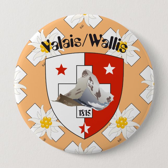 Badge Rond 10 Cm Valais / Valais Suisse-Suisse Buttons (Devant)