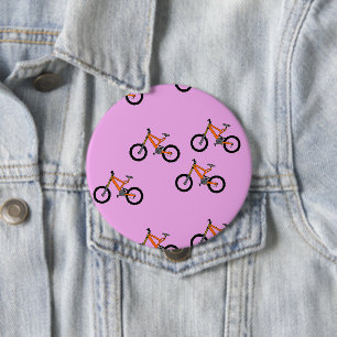 Badge Rond 10 Cm Vélos motif sur rose