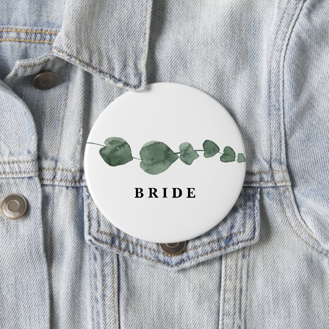 Badge Rond 10 Cm Verdure fraîche Aquarelle moderne Mariée (En situation)