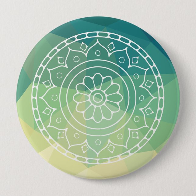 Badge Rond 10 Cm Vert jaune Mandala Inspiration Harmony Flower (Devant)