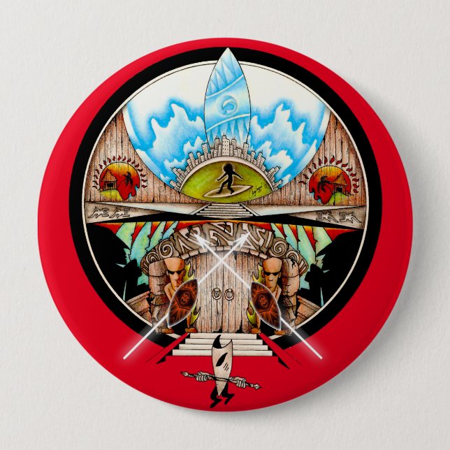 Badge Rond 10 Cm Village de Tiki (Devant)