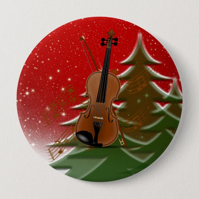 Badge Rond 10 Cm Violon à Noël (Devant)