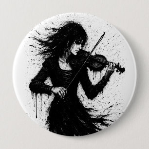 Badge Rond 10 Cm Violoniste Né de l'Encre dans la Tempête du Son