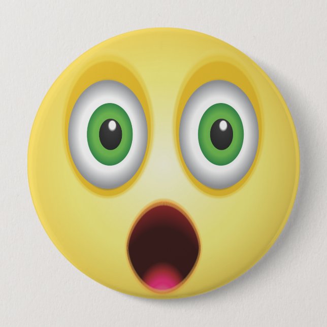 Badge Rond 10 Cm Visage Émoticône Surpris (Devant)