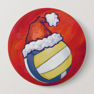 Badge Rond 10 Cm Volley-ball avec Casquette de Noël