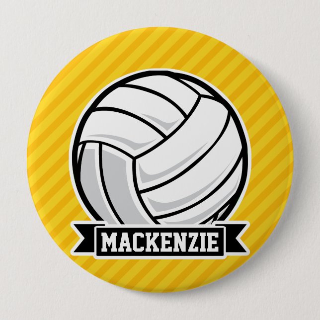 Badge Rond 10 Cm Volley-ball sur rayures jaunes (Devant)