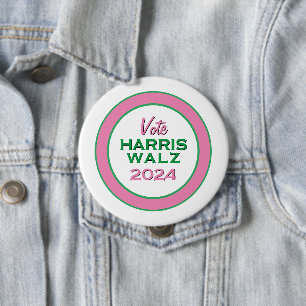 Badge Rond 10 Cm Vote rose vert HARRIS WALZ 2024 Grande campagne