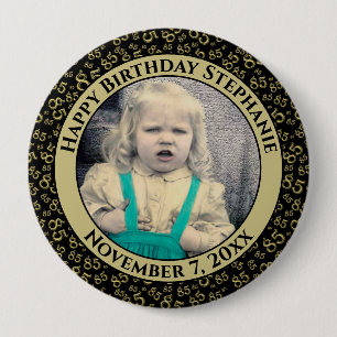 Badge Rond 10 Cm Votre photo 85e anniversaire Numéro Motif Noir/Or