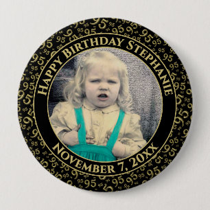 Badge Rond 10 Cm Votre Photo 95ème motif de nombre aléatoire Noir/O