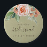 BADGE ROND 10 CM WATERCOLOR PEACH FLOWER  BRIDE SQUAD MAID OF HONOR<br><div class="desc">If you need any further customisation or any other matching items,  please feel free to contact me at yellowfebstudio@gmail.com</div>