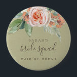 BADGE ROND 10 CM WATERCOLOR PEACH FLOWER  BRIDE SQUAD MAID OF HONOR<br><div class="desc">If you need any further customisation or any other matching items,  please feel free to contact me at yellowfebstudio@gmail.com</div>