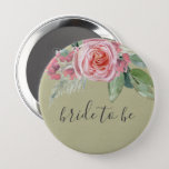 BADGE ROND 10 CM WATERCOLOUR PINK FLOWER GREEN FOLIAGE BRIDE TO BE<br><div class="desc">If you need any further customisation or any other matching items,  please feel free to contact me at yellowfebstudio@gmail.com</div>