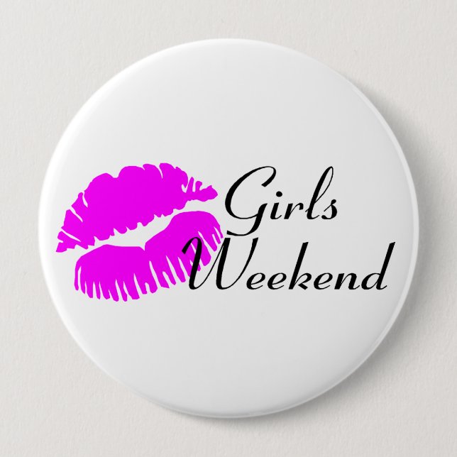 Badge Rond 10 Cm Week-end de filles (noir de baiser) (Devant)