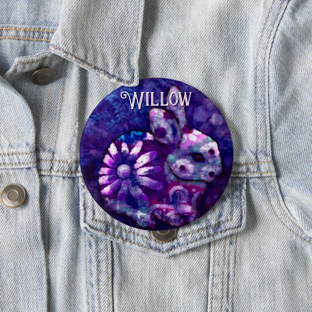 Badge Rond 10 Cm Whimsical Floral Bunny Rabbit Personalized (En situation)