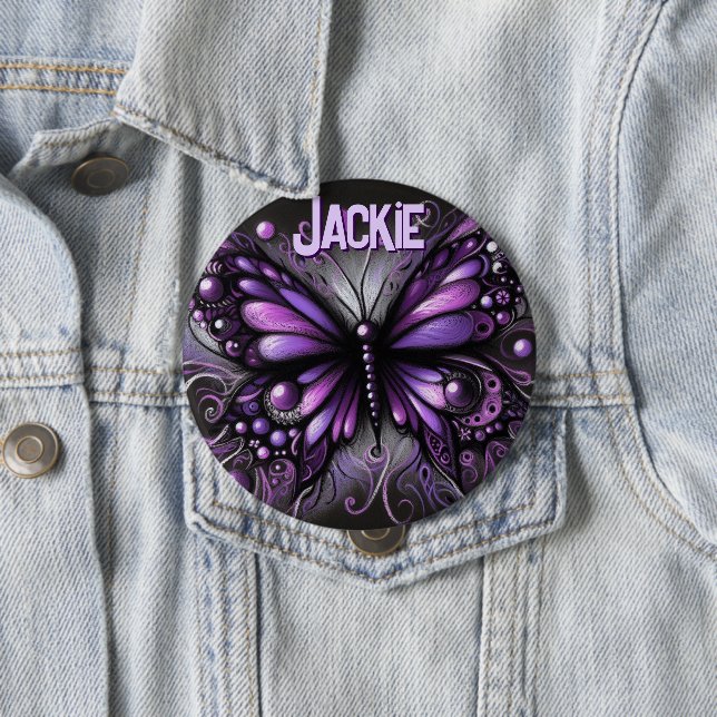 Badge Rond 10 Cm Whimsical Gothic Butterfly Purple Personalized (En situation)